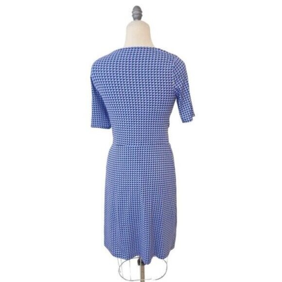 Talbots Petites Blue Gold Diamond print Stretch Dress Medium Petite MP - Picture 3 of 4